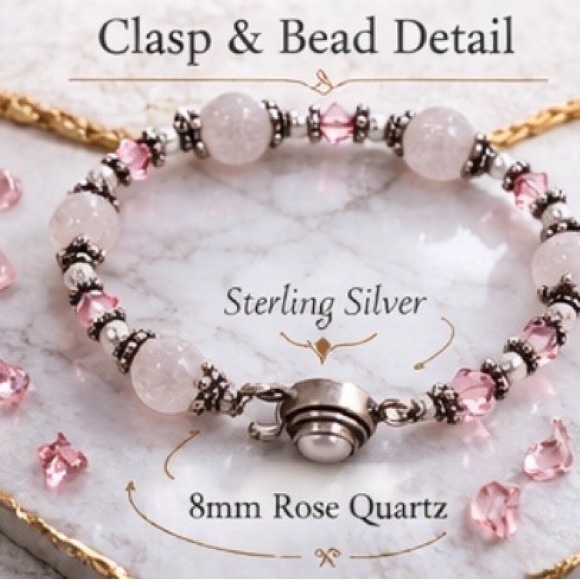 Vintage Artisan Rose Quartz Sterling Silver Beaded Bracelet Pink Crystal - Picture 9 of 12